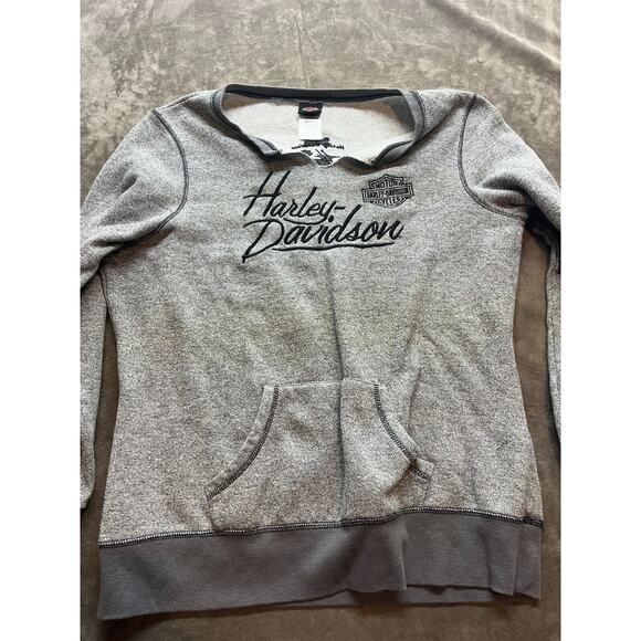 Harley-Davidson Tops - Harley Davidson Women Sweatshirt XL Gray Logo Pocket Pullover Cotton